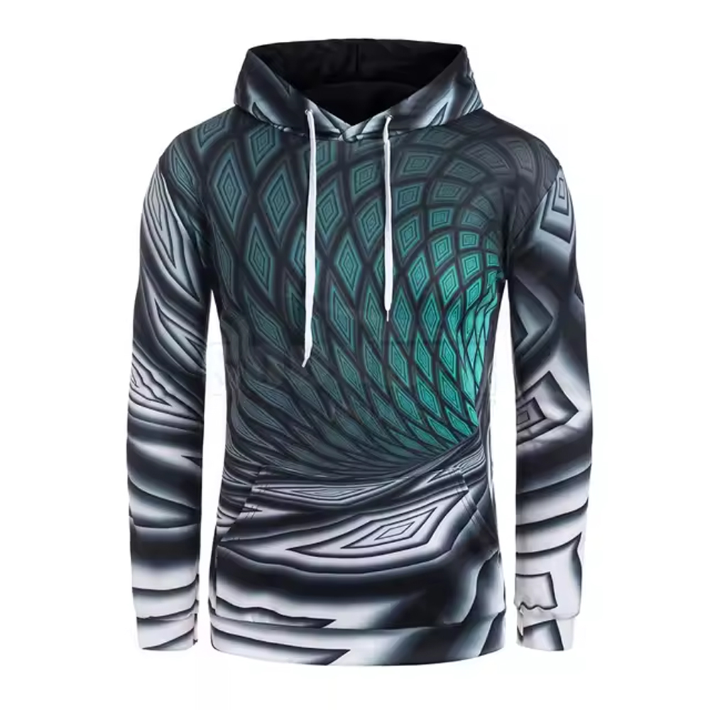 Grey Geometric Hoodie Sublimated Fleece Hoodies - Image 1